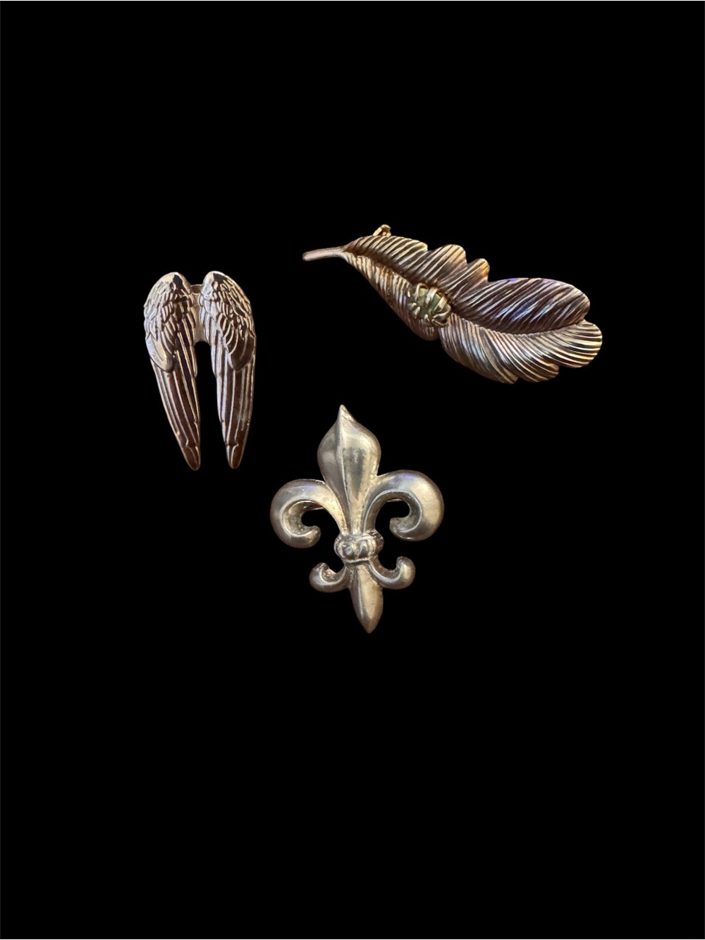 Vintage Brooch Set 3pc Angel Wings Fleur de Lis Feather